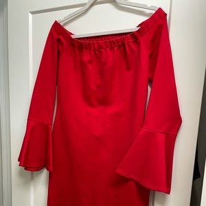 Red bell sleeve off the shoulder dress